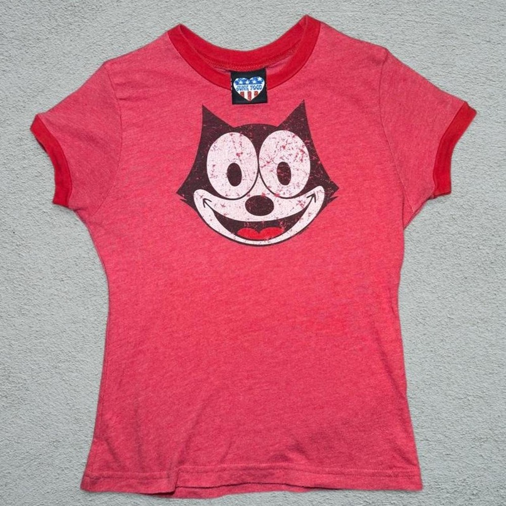 Junk Food Felix the Cat Vintage Y2K Baby Tee Red Ringer Shirt Size S Made in USA